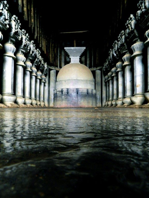 Monolithic stupa inside the Karla chaitya